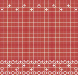 Tile decoration. Red square tiles with decor. Interior design for kitchen, bathroom, toilet. Background pattern. Decor element.
