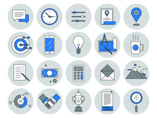 Flat line vector business icons
