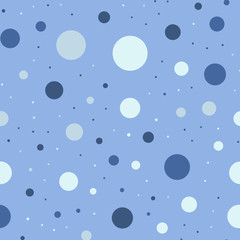 Colorful polka dots seamless pattern on bright 23 background. Excellent classic colorful polka dots textile pattern. Seamless scattered confetti fall chaotic decor. Abstract vector illustration.