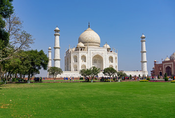 Fototapeta na wymiar View of Taj mahal in Agra, Uttar Pradesh, India. It is one of the most visited landmark in India.