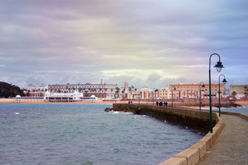 Fototapeta na wymiar La Caleta beach is the most popular of Cadiz