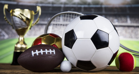 Winner trophy,  Sport equipment and balls
