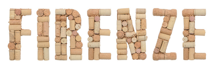 Word Firenze made of wine corks Isolated on white background