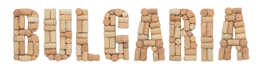 Word BULGARIA made of wine corks Isolated on white background