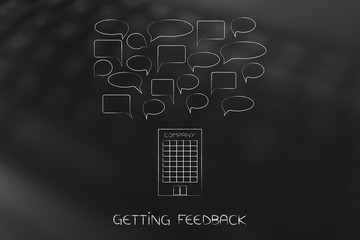 company with speech bubbles above it as feedback