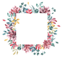 Blossoms collection. Watercolor flower and floral geometric frame #2 - obrazy, fototapety, plakaty