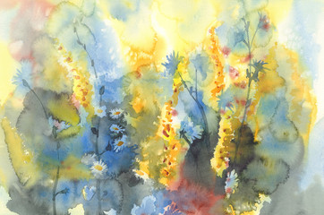 Fototapeta na wymiar flower meadow watercolor background