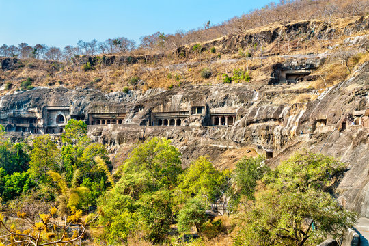 View of the Ajanta Caves. UNESCO world heritage site in Maharashtra, India