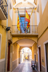 Colorful street in the historic center of Villajoyosa, Spain