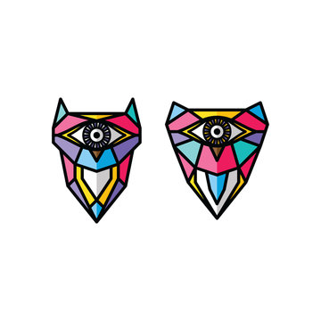 one eye owl logo logotype colorful theme vector