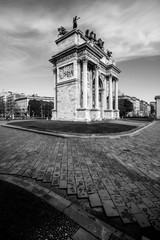 Fototapeta na wymiar Milan Arco della Pace - arch of peace - black and white image