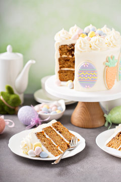 Carrot cake with frosting for Easter
