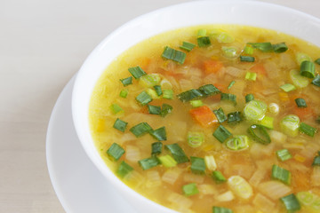 Pea soup with croutons