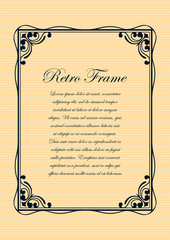 Old vintage frame with decorative ornate vintage border, retro elements. Vector illustration. Beautiful filigree ornamental template for design of frames