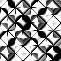 Seamless black and white striped background. Geometric pattern with visual distortion effect. Optical illusion. Op art.