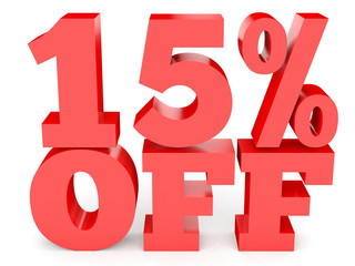 Fifteen percent off. Discount 15 %.