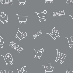 Seamless shopping sale pattern on grey background