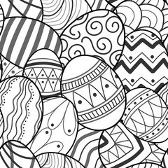 Easter eggs in black outline random on white background.