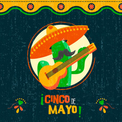 Cinco de mayo card of fun mexican mariachi cactus © Cienpies Design