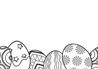 Easter eggs in black outline line up.
