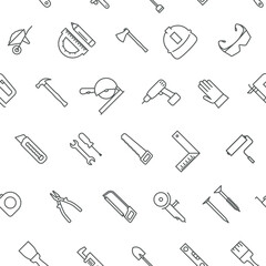 Seamless construction tools icons pattern on white background