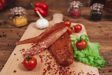 sausage on a wooden background