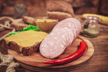 sausage on a wooden background