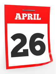 April 26. Calendar on white background.