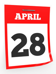 April 28. Calendar on white background.