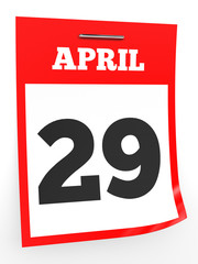 April 29. Calendar on white background.