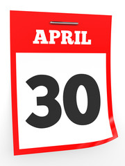 April 30. Calendar on white background.