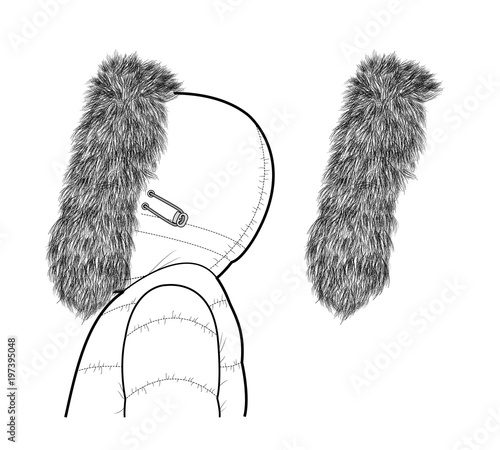  Fur for Hood fashion flat technical drawing template Stock image and 