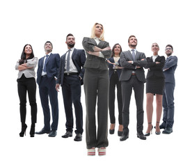 Obraz premium happy successful business team isolated on white background