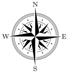 Kompass rose für Marine- oder Seefahrt und geographische Karten mit allen wichtigen Windrichtungen auf einem isolierten weißen Hintergrund als Vektor in eps oder ai.