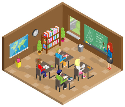 Schule Klassenzimmer isometrisch Design 3D Vektor