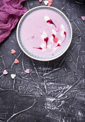 Sweet berry smoothies in bowls. Healthy dessert