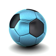 3D Illustration Of Football And Soccer Ball. Patches are made from Blue Titanium and Black Pearl material. Isolated on white background.
