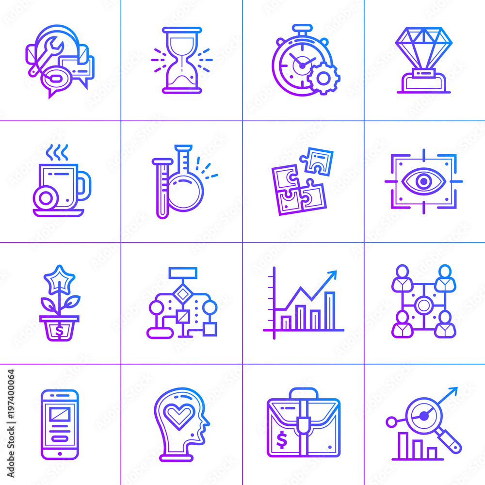 Aufkleber outline gradient icon set of startup. material design icon suitable for print, website and presentat