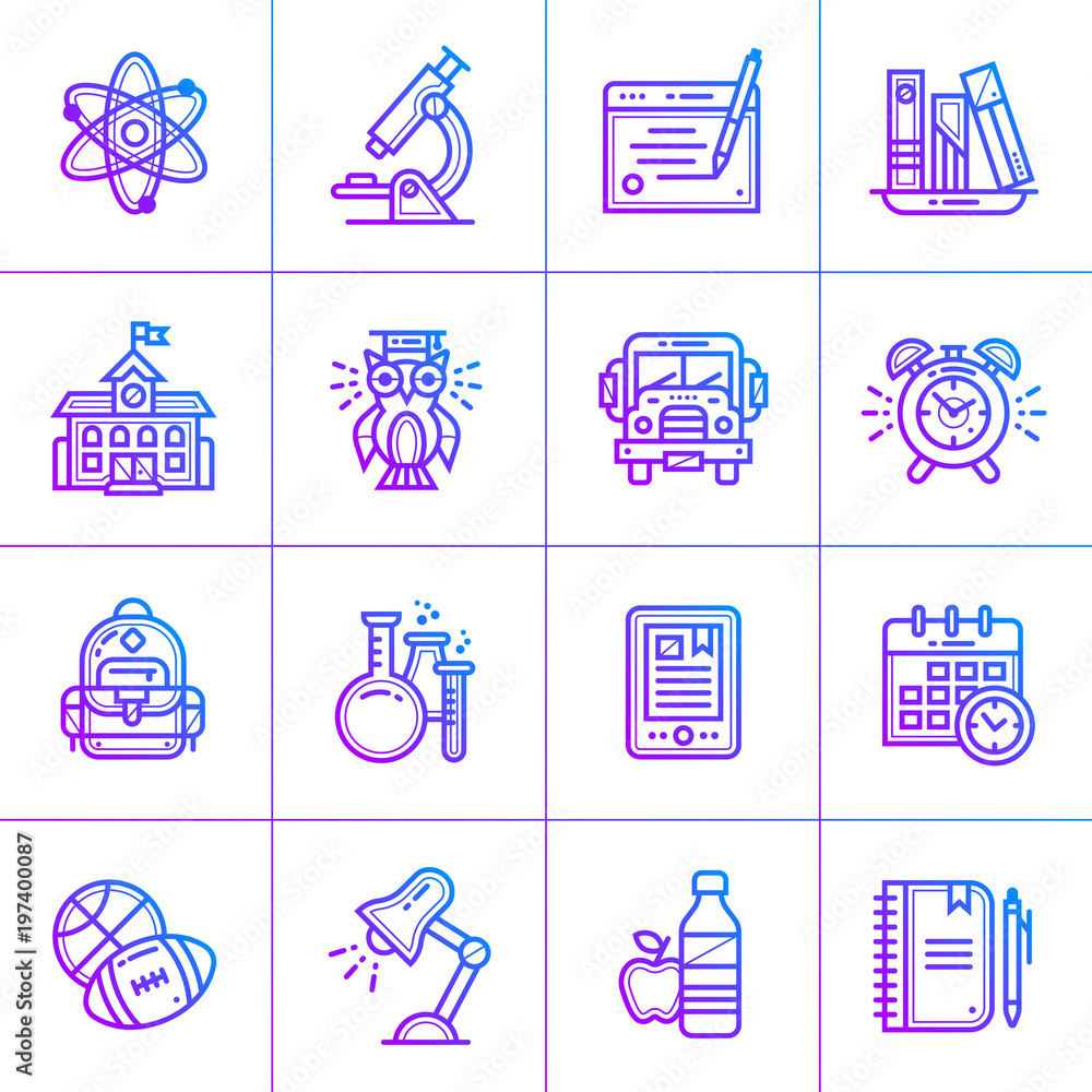 Poster outline gradient icon set of school. material design icon suitable for print, website and presentati