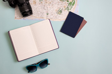 travel items flatlay