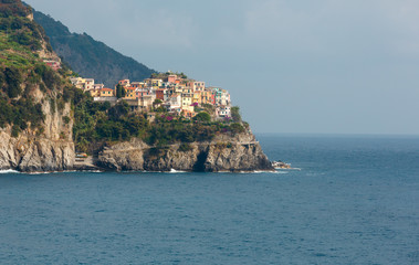 Fototapeta na wymiar Summer Manarola view from Corniglia, Cinque Terre, Italy