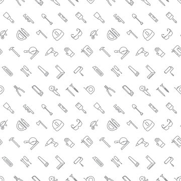 Seamless construction tools icons pattern on white background