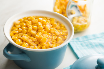 Corn seeds in pot.