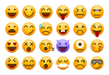 Set of Cute Emoticons on White Background. Isolated Vector Illustration 