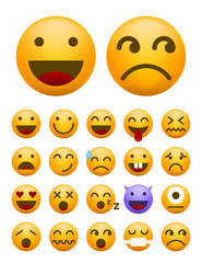 Set of Cute Emoticons on White Background. Isolated Vector Illustration 