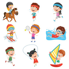 Vector Illustration Of Kids Making Sport