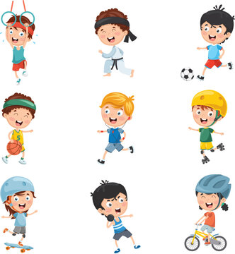 Vector Illustration Of Kids Making Sport