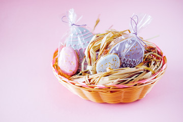Easter holiday decoration.  Egg shaped cookies with frosting