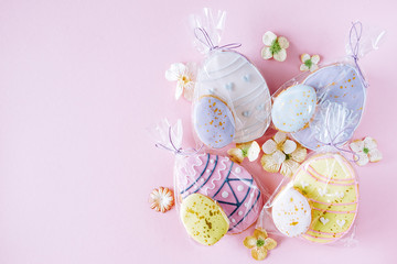Easter holiday decoration.  Egg shaped cookies with frosting