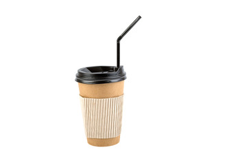 cup for coffee with straw on white background